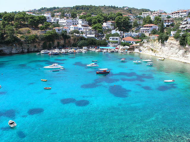 Alonnisos is a Greek island in the Aegean Sea member of the Northern Sporades. In this photo are shown the stunning blue waters from Votsi Harbour. The island and the...