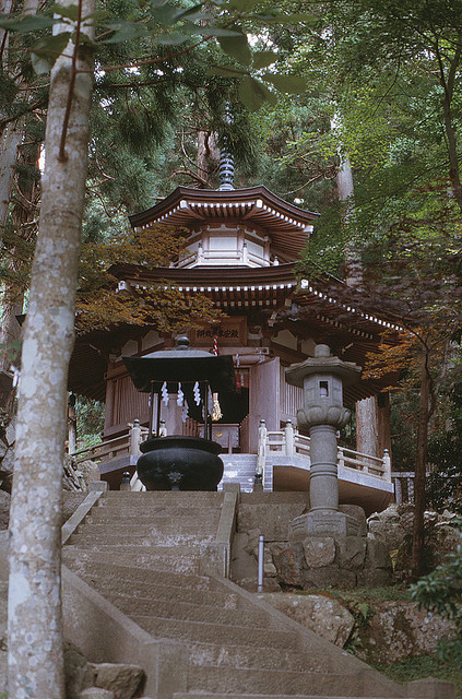 Temple on Kinkazan island, not far from Sendai in Tohoku, Japan