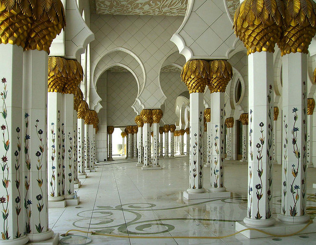 Pillars of Sheikh Zayed Grand Mosque in Abu Dhabi, United Arab Emirates