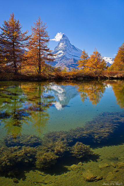 The Matterhorn reflected in the Grindjsee, Valais, Switzerland