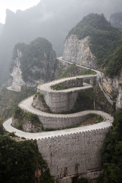The spectacular winding road of Tianmen Mountain in Hunan Province, China