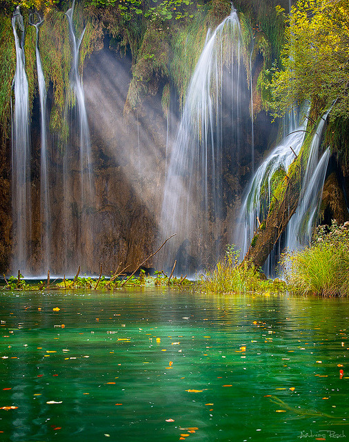 Light and waterfalls in Plitvice Lakes National Park, Croatia