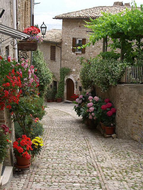 A gorgeous street in the hilltown of Montefalco, Umbria, Italy