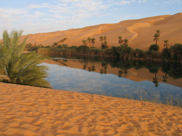 Oum El Ma Lake in the middle of the desert, Libya