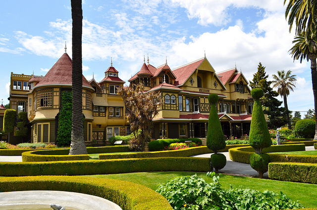 Winchester Mystery House in San Jose, California is supposedly haunted by the ghost of its eccentric builder, Sarah Winchester
