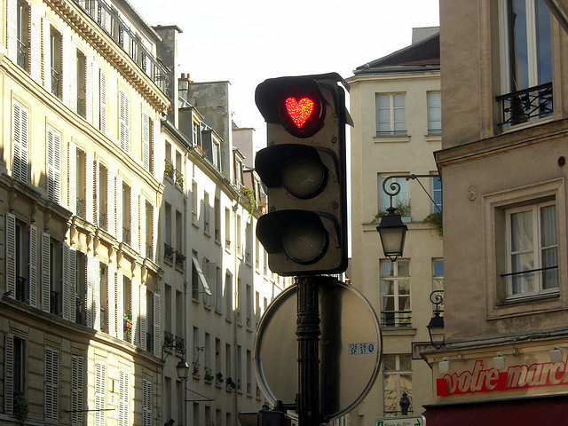 Even the traffic lights are romantic in Paris, France