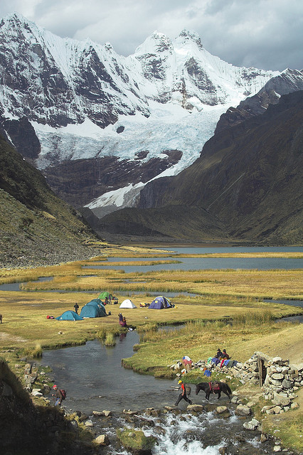 Jahuacocha campsite in Cordillera Huayhuash, Peru