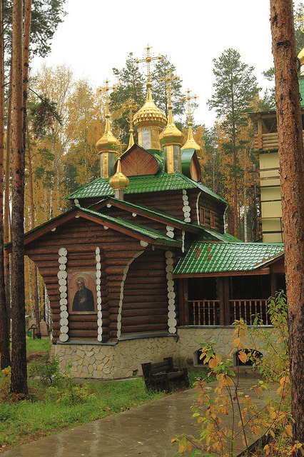 The wooden church at Ganina Jama near Yekaterinburg, Russia