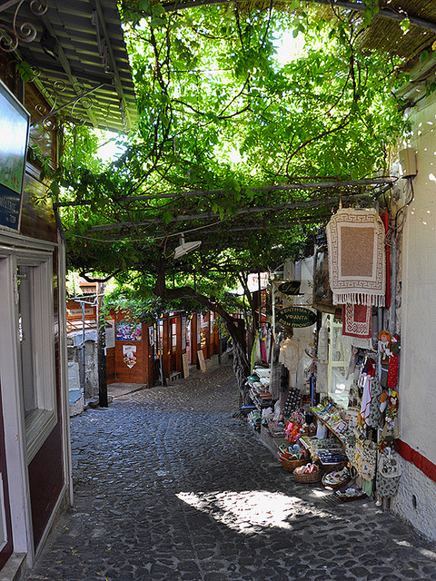Small shops on the streets of Molyvos, Lesbos Island, Greece