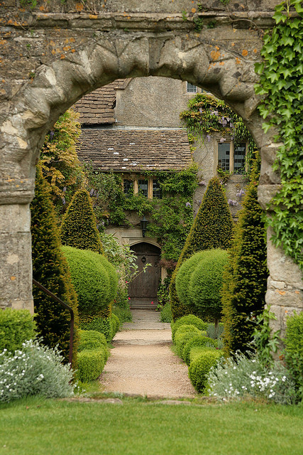 The house gardens at Malmesbury Abbey in Wiltshire, England