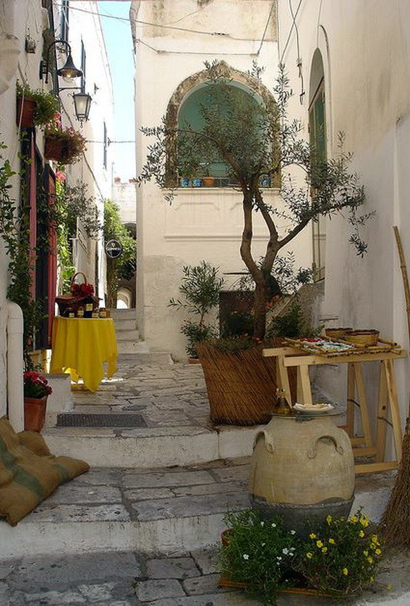 On the white streets of Ostuni in Puglia, Italy