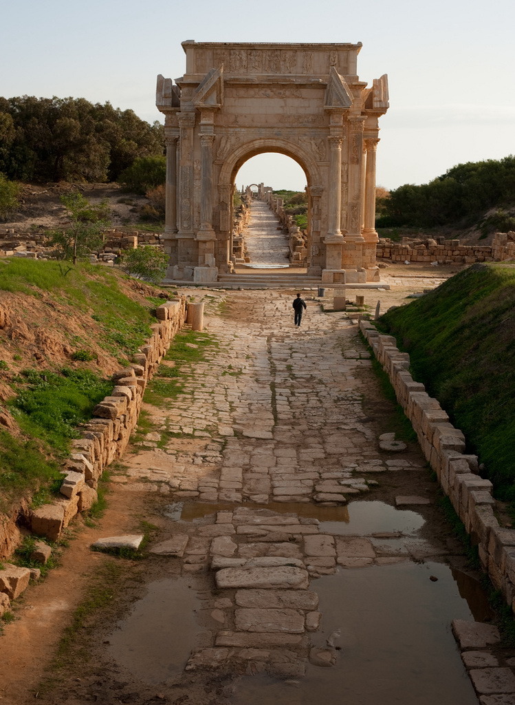 The arch of Septimus Severus at the roman ruins of Leptis Magna, Libya