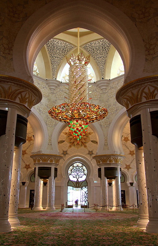 The interior of the Sheikh Zayed Mosque in Abu Dhabi, UAE