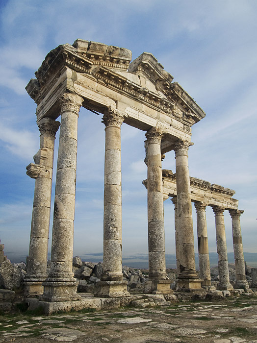 The ruined colonnades of Apamea in northwestern Syria