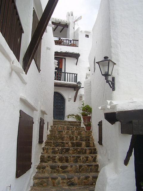 Alley steps in Binibeca Vell, Menorca Island, Spain
