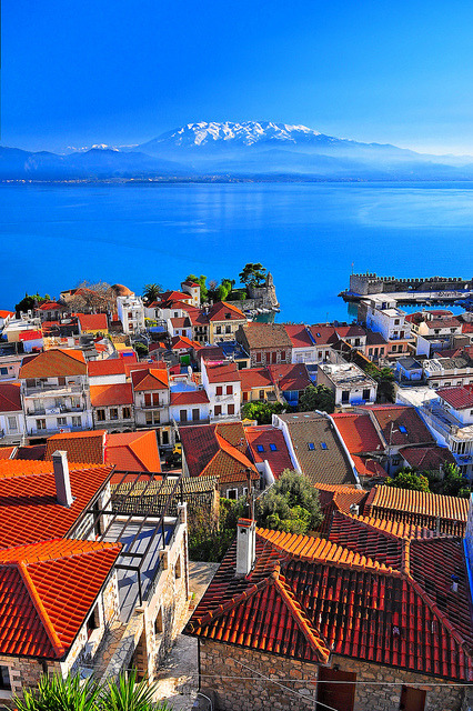 Rooftop view over Nafpaktos, Gulf of Corinth, Greece